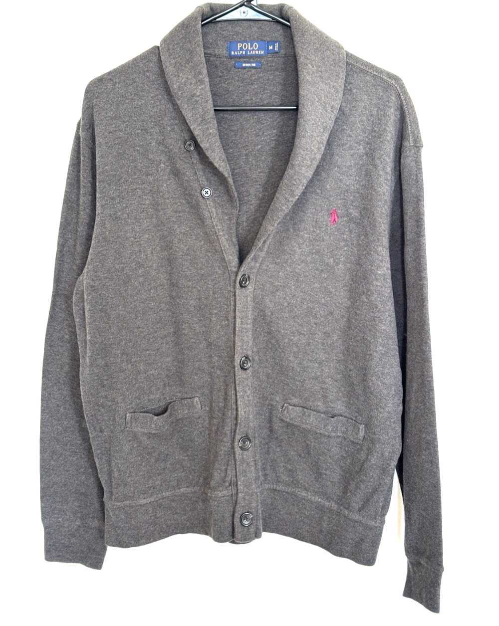 Polo Ralph Lauren Shawl Collar Estate Rib Cardigan Gray Men's Size M.